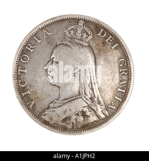 ein Florin zehnten Pfund Victoria Victorian Queen Kaiserreich Witwe royal Silber Krone zwei alte Brötchen 1890 dei Gratia Reg Fid def Stockfoto