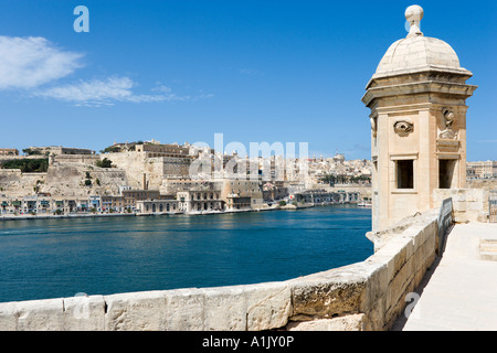 Blick auf Valletta und den Grand Harbour von Senglea, Valletta, Malta Stockfoto