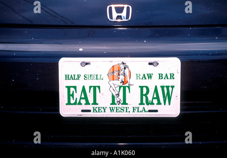 Novum Restaurant Business Fahrzeug Nummernschild Key West Florida Keys Florida USA Stockfoto