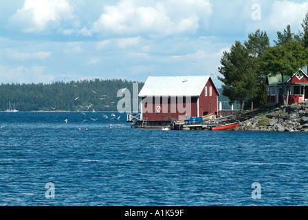 Spikkarna in der Nähe von Sundsvall in Nordschweden Ostsee Sommerhaus rote Küste Haus Heimat friedlich ruhigen Sommerurlaub Stockfoto