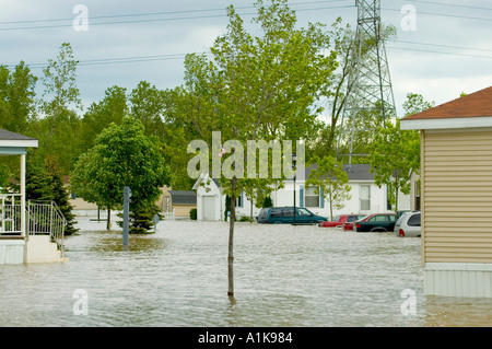 Heftige Regenfälle verursachen Überschwemmungen in einer Wohngegend Port Huron, Michigan Stockfoto