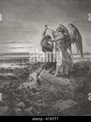 Gravur von Dore Bibel, Genesis xxxii 24. bis 32. Jakobs Kampf mit dem Engel von Gustave Dore Stockfoto