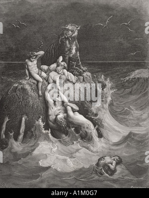 Gravur von Dore Bibel, Genesis vii 20. bis 24. Die Flut von Gustave Dore Stockfoto