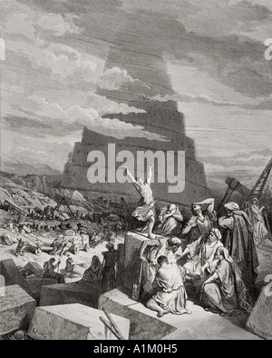 Gravur von Dore Bibel, Genesis 7 bis 9 xi. Die Verwirrung der Sprachen von Gustave Dore. Stockfoto