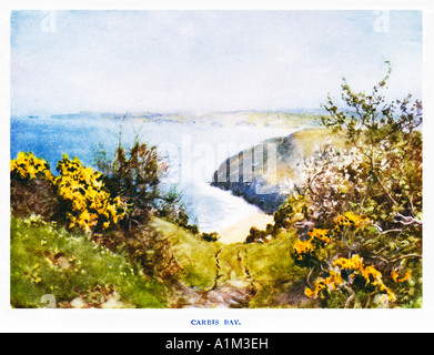 Carbis Bay Edwardian Aquarell, die Küste und Strand in Cornwall zwischen St. Ives und Hayle Stockfoto