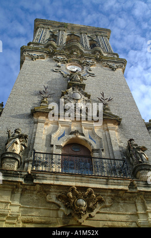 Verzierten Glockenturm der Kirche von Santa Maria, Arcos De La Frontera, Andalusien, Spanien Stockfoto