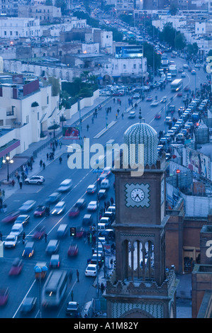 Uhrturm & Avenue des Far, alten Medina, Casablanca, Marokko Stockfoto