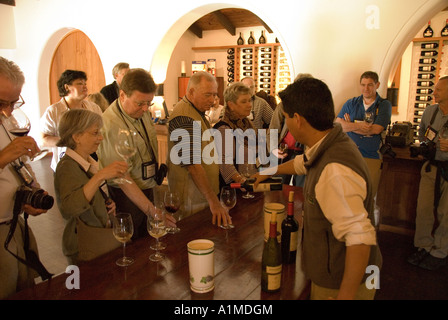 Land Chile Weinprobe Zimmer im Undurraga Weingut Vina Undurraga in der Nähe von Santiago Touristen im Raum Probenahme Weinprobe Stockfoto