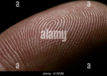 Eine Nahaufnahme von einem Finger zeigen Gipfel und durch Fingerabdruck Stockfoto