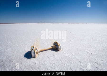 Eisenbahn Waggon Wheels Lake Hart Stuart Highway in der Nähe von Woomera Outback Australien Südaustralien Stockfoto