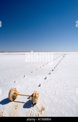 Eisenbahn Waggon Wheels Lake Hart Stuart Highway in der Nähe von Woomera Outback Australien Südaustralien Stockfoto