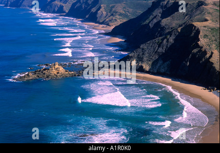 Blick vom Torre de Aspa zum Strand Castelejo, Vila Bispo, Costa Vicentina, Algarve, Portugal, Europa Stockfoto