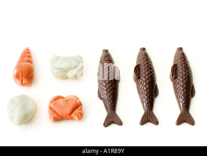 Schokolade, Fisch und Meerestieren Stockfoto