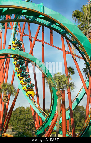 Vertikalen von looping Kumba Achterbahn im Busch Garden Tampa Florida Stockfoto