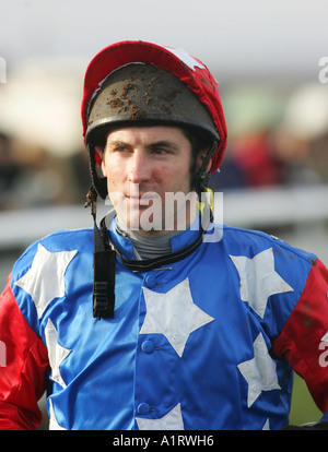 Jockey Rodi grün auf dem Racecourse Ludlow, Shropshire Stockfoto