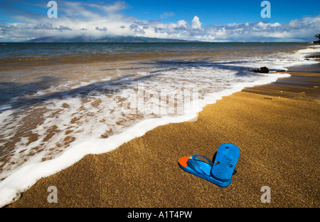 Ein paar bunte Flip flops auf Kahana Beach, Maui, Hawaii, USA (September 2006) Stockfoto