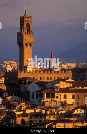 Blick auf Florenz vom Piazza Michelangelo mit Palazzo Vecchio Florenz Toskana Italien Stockfoto