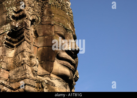 Stein-Gesicht auf der Bayon-Tempel, Angkor Thom, Kambodscha, Asien Stockfoto