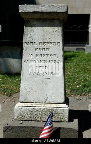 Grabstein von Paul Revere Getreidespeicher begraben Gelände Boston Massachusetts, USA Stockfoto