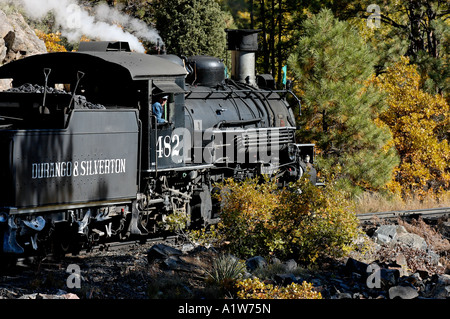 Kohle angetrieben Dampf Lok Nummer 482 Durango und Silverton Narrow Gauge Railroad in Colorado USA Stockfoto