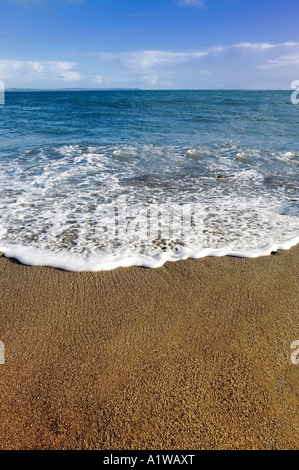 Eine saubere Welle waschen über einen Sandstrand Stockfoto