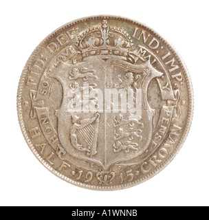 König George V 6 Reg Fid Def Pre Dezimal halbe Krone 30 dreißig alten Pence P 1915 Silber hell Schild Krone Löwe Lyra Harfe linken omn Stockfoto