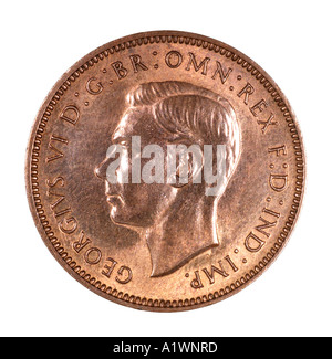 König George VI Reg Fid Def Pre Dezimal Quartal Farthing Penny alten Pence P 1949 Kupfer hellen Kopf nach links Omn Rex dei Stockfoto