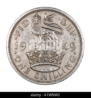 König George VI Reg Fid Def Pre Dezimal 12 zwölf Schilling alten Pence P Gesicht 1949 Silber hell Löwen Schwert Streitkolben Krone Stockfoto