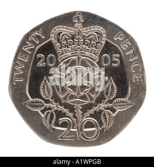 Queen Elizabeth 2 II Reg Regina Dezimal 20 zwanzig neue Pence P alte Krone stieg Silber hell Stockfoto