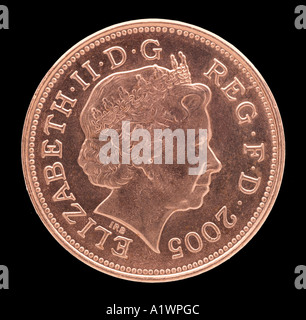 Queen Elizabeth 2 II Reg Regina Decimal 2 zwei neue Pence P Gesicht recht junge Profil Krone Kupfer hell Stockfoto