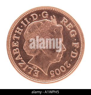 Queen Elizabeth 2 II Reg Regina Decimal 2 zwei neue Pence P Gesicht recht junge Profil Krone Kupfer hell Stockfoto