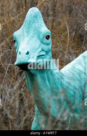 Ein Replikat einer Ente in Rechnung gestellt Dinosaurier an der Calgary Zoo Prehistoric Park in Calgary Alberta Kanada Stockfoto