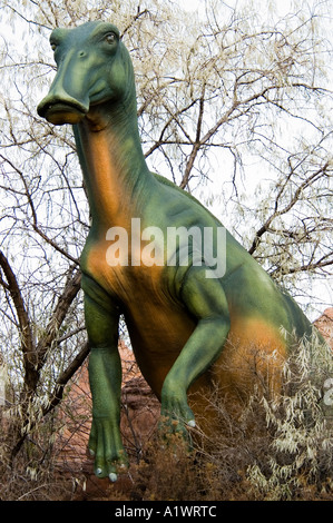 Ein Replikat einer Ente in Rechnung gestellt Dinosaurier an der Calgary Zoo Prehistoric Park in Calgary Alberta Kanada Stockfoto