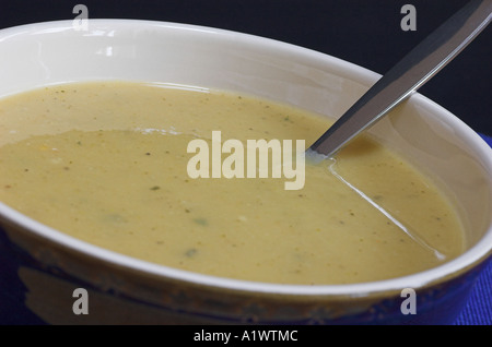 Eine tiefe Schüssel heiße hausgemachte golden Gemüsesuppe Stockfoto