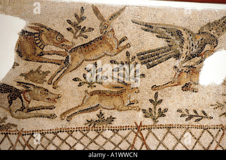 Jagdszene auf römisches Mosaik in das Bardo-Museum in Tunis, Hauptstadt von Tunesien Stockfoto