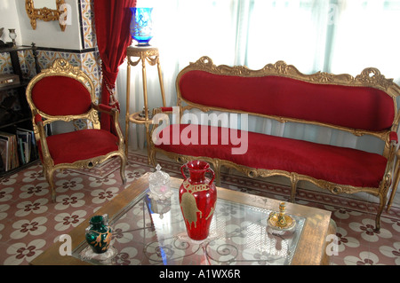 Wohnzimmer im Dar el Annabi Traditionshaus in Stadt Sidi Bou Said, Tunesien Stockfoto