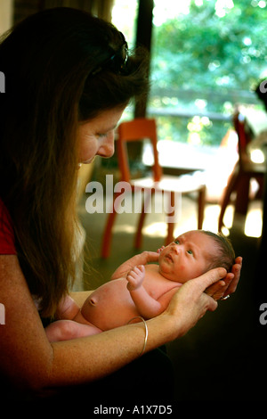 Hebamme hält neugeborenes baby Stockfoto