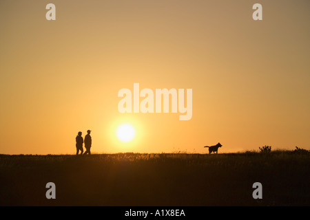 Silhouetten bei Sonnenuntergang Wirral England Stockfoto