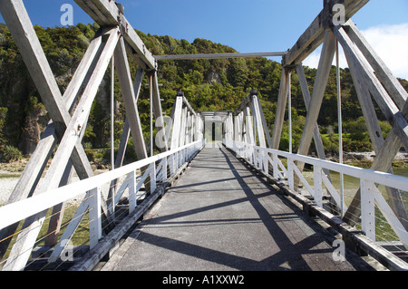 Historische Brücke über Fox River in der Nähe von Paparoa Nationalpark Westküste Südinsel Neuseeland Stockfoto