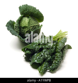 Frisches Grün Wirsing und Spinat Stockfoto
