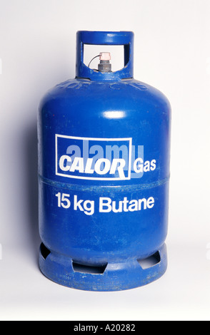 Calor Gas Brennbares Butan nachfüllbare blaue 15kg-Flasche/-Flasche, wie in Campingplätzen/Wohnwagen für tragbare Heizgeräte im Freien oder zum Kochen verwendet. Vgl A20283 Stockfoto