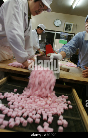 Kubota-Familie macht Süßigkeit Süßigkeiten in der traditionellen Hand wich, Kawagoe, Japan Stockfoto