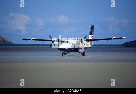 Barra Flugplatz am Traigh Mhor Strand, Barra, Western Isles, Schottland, Vereinigtes Königreich Stockfoto