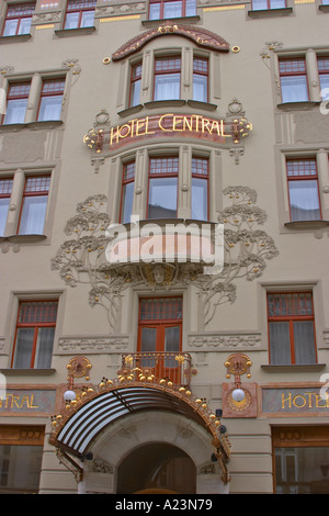 Jugendstil-Fassade von 1900 Hotel Central Prag Tschechische Republik Stockfoto