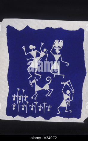 Warli Gemälde, eines der ältesten Malstile in Indien gefunden. Stockfoto