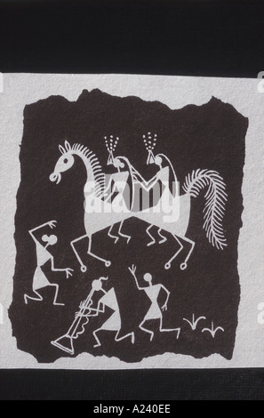 Warli Gemälde, eines der ältesten Malstile in Indien gefunden. Stockfoto