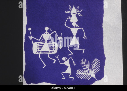 Warli Gemälde, eines der ältesten Malstile in Indien gefunden. Stockfoto