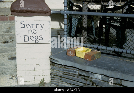 Porthgain Pembrokeshire Wales Cymru UK The Sloop Inn Pub Public House No Hunde Schild Hund Wasser Tränken trinken trinken Schüssel Stockfoto