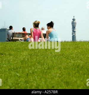 Primrose Hill mit der Londoner Skyline im Hintergrund im Sommer 2006 Stockfoto