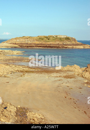 Panorama Ansicht Saint Malo Strandpromenade & Strand Bretagne Sant San S Maloù Breton Bretagne Ärmelkanal Westfrankreich Nordeuropa Stockfoto